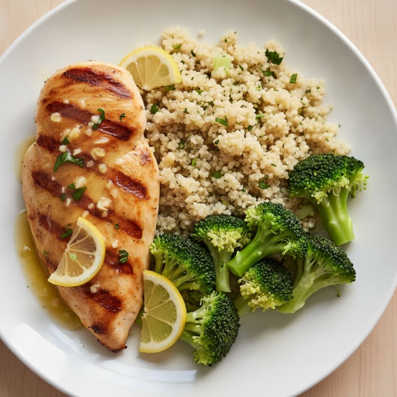 Grilled Chicken Breast with Steamed Broccoli and Quinoa