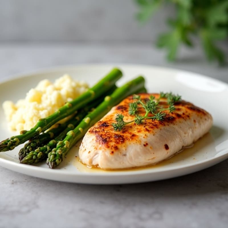 Seared Turkey Breast with Steamed Asparagus and Mashed Cauliflower