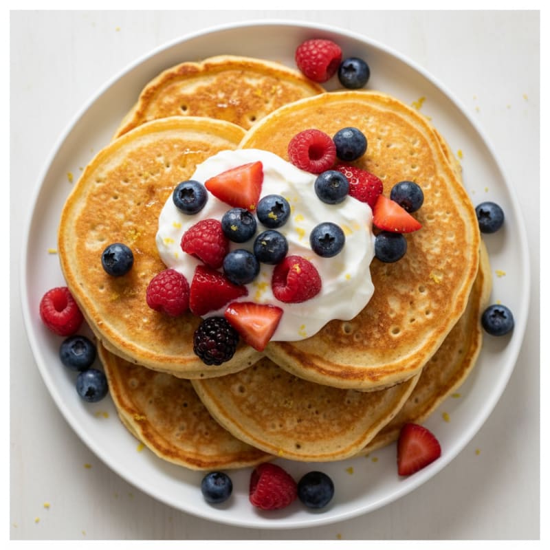 Fluffy Lemon Ricotta Pancakes with Berries