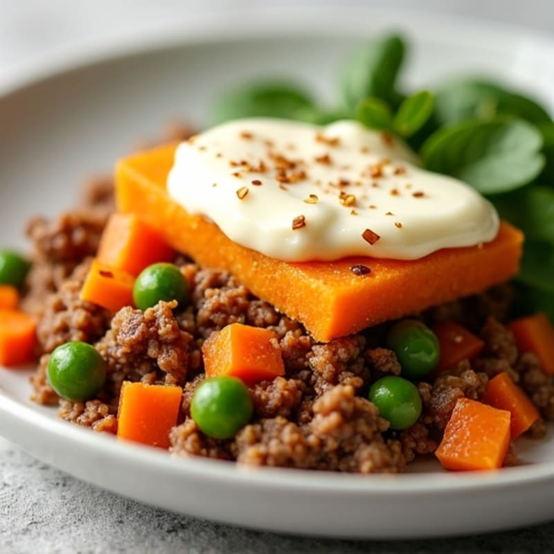Lean Ground Beef Shepherd's Pie with Creamy Sweet Potato Topping