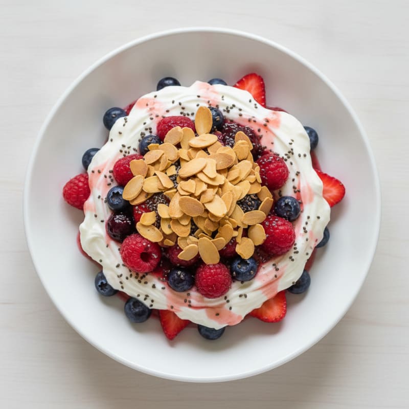 Greek Yogurt Protein Parfait with Mixed Berries and Almonds
