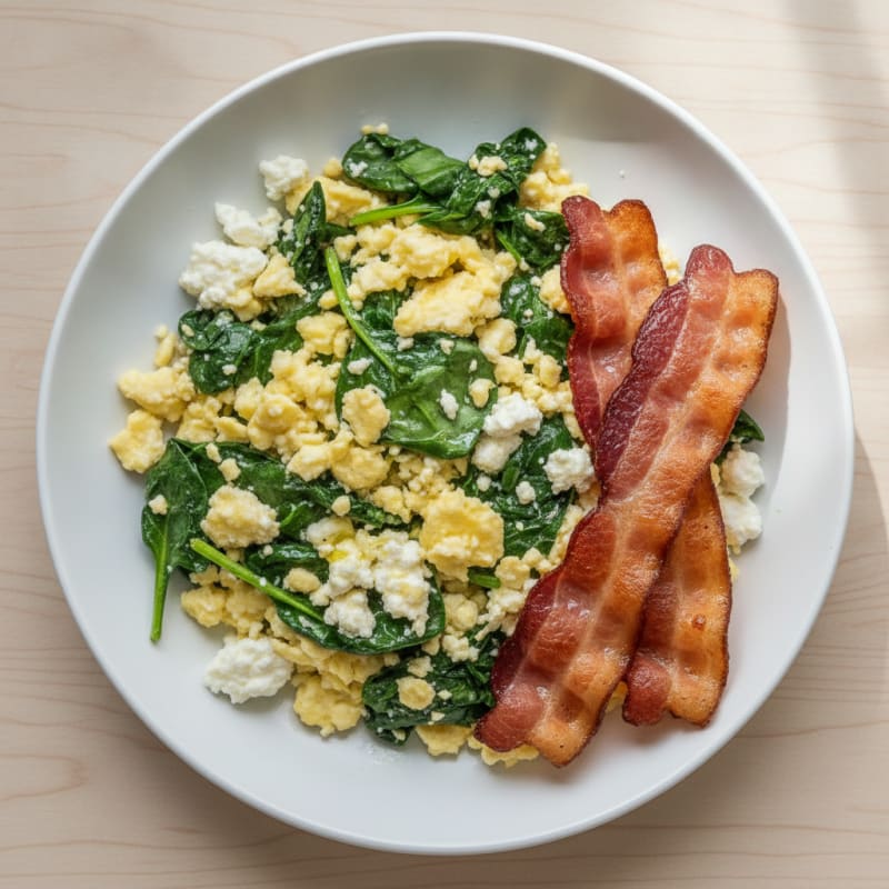 Cottage Cheese Scramble with Spinach and Turkey Bacon