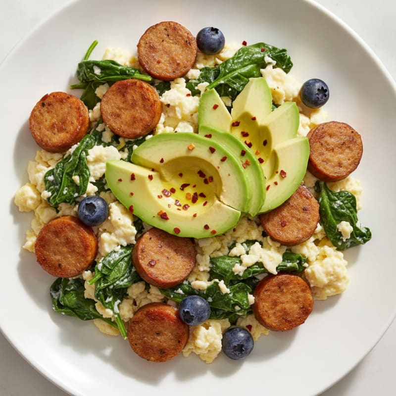 Crispy Turkey Sausage and Egg White Scramble with Spinach