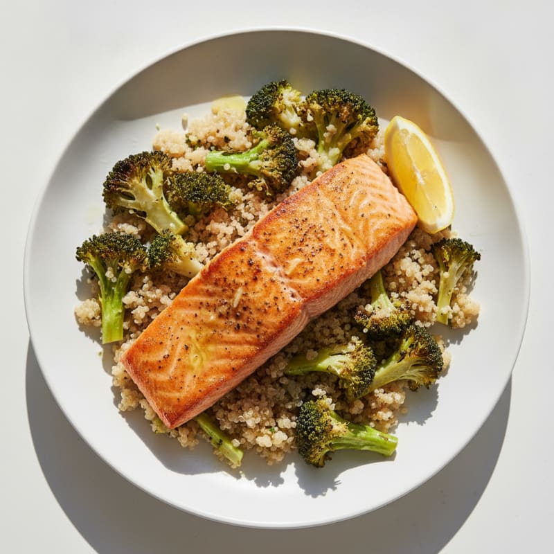 Seared Salmon Fillet with Roasted Broccoli and Quinoa