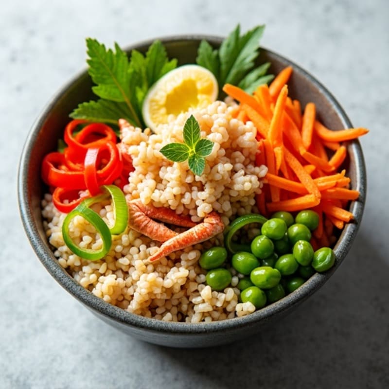 Fresh Imitation Crab Bowl with Crunchy Vegetables and Brown Rice