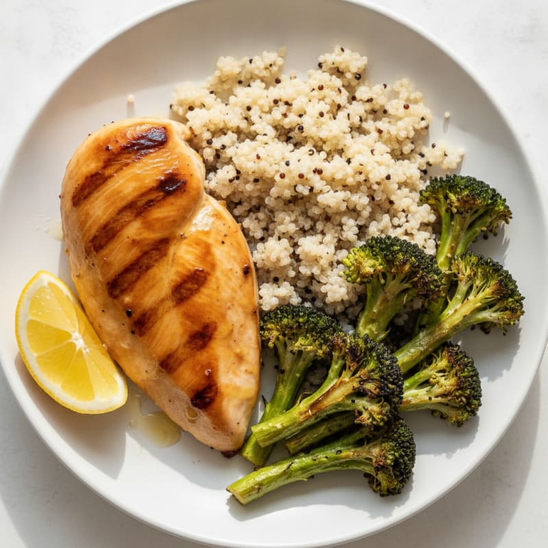 Grilled Chicken Breast with Roasted Broccoli and Quinoa