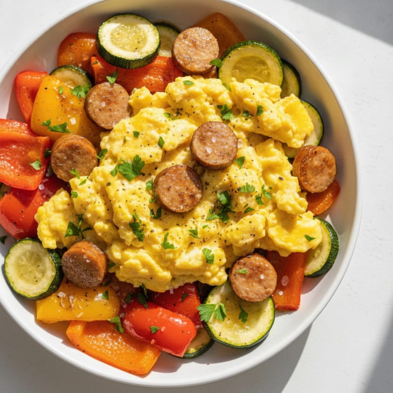 Hearty Scrambled Eggs with Roasted Vegetables