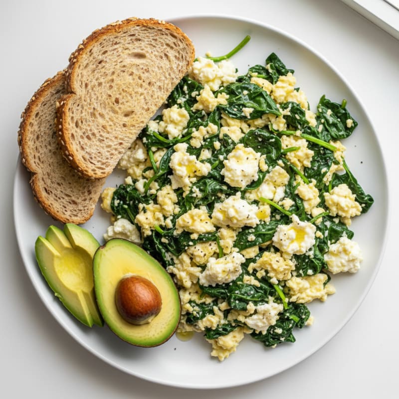 Egg White and Cottage Cheese Scramble with Sautéed Spinach