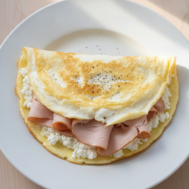 Fluffy Egg White Omelette with Cottage Cheese and Smoked Turkey