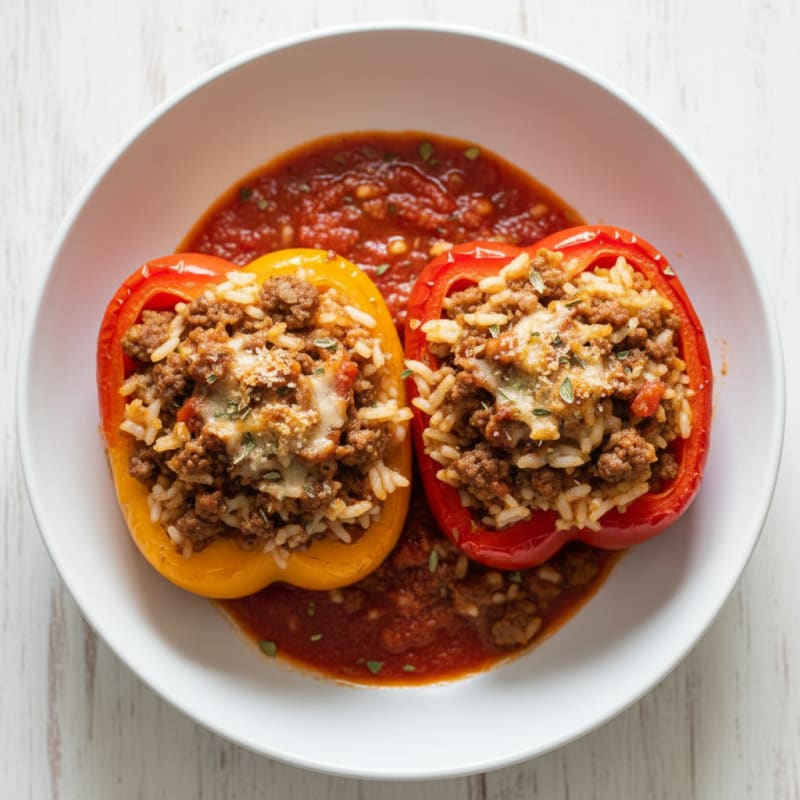 Golden Beef and Rice Stuffed Peppers