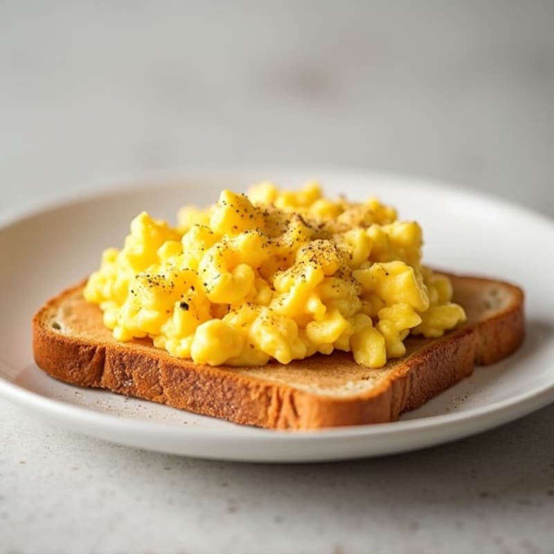 Protein-Rich Scrambled Eggs with Whole Grain Toast and Creamy Peanut Butter