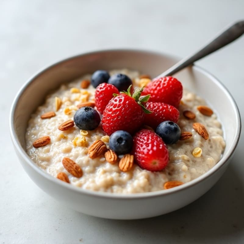 Creamy High-Protein Oatmeal with Fresh Berries and Toasted Nuts