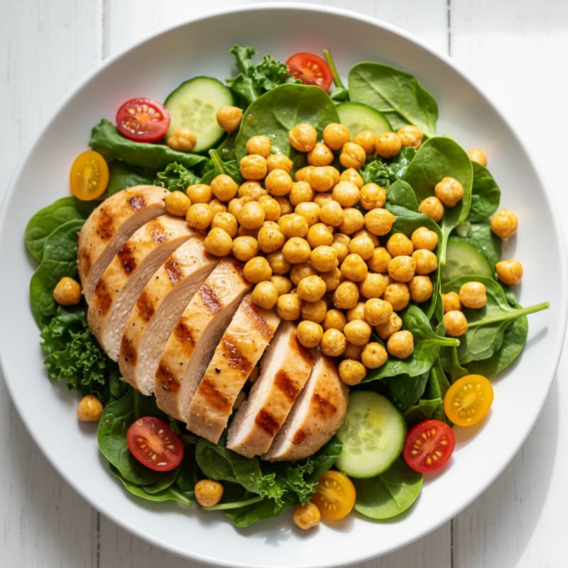 Grilled Chicken Salad with Crispy Chickpeas and Lemon Vinaigrette