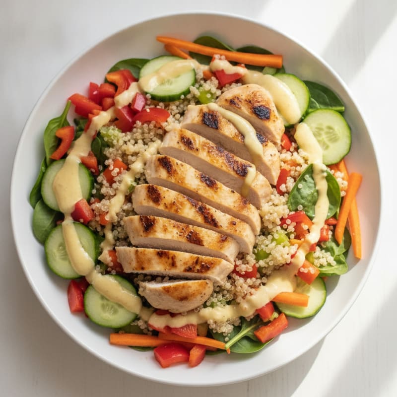 Grilled Chicken and Quinoa Power Bowl with Crunchy Vegetables