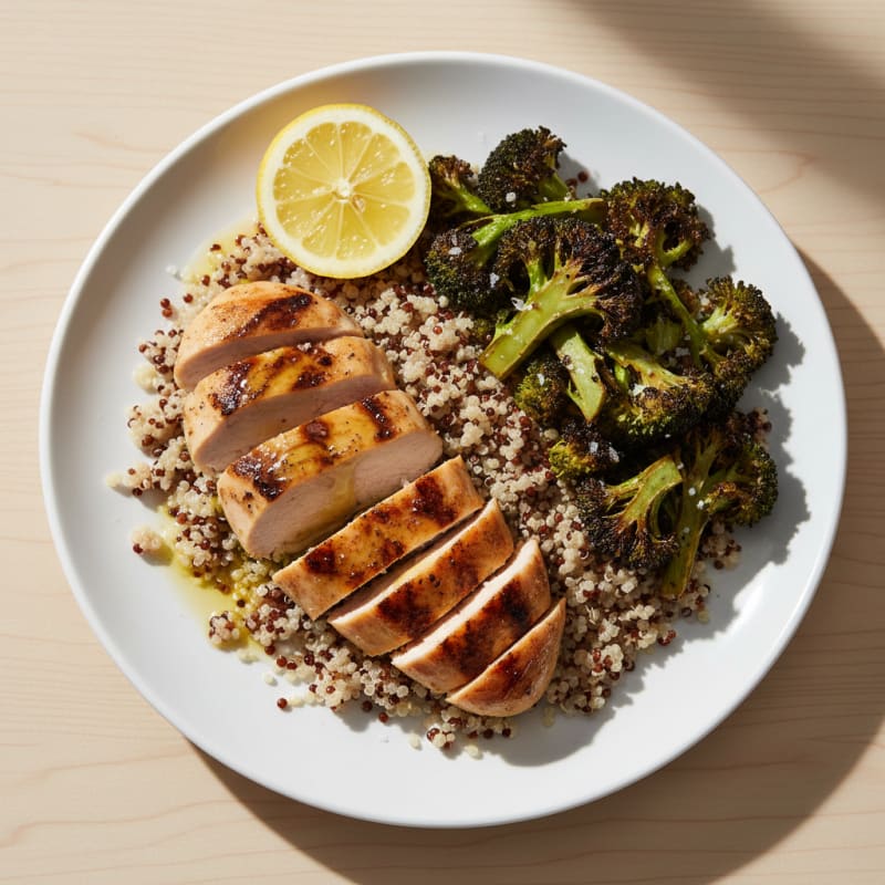 Grilled Chicken Breast with Quinoa and Roasted Broccoli