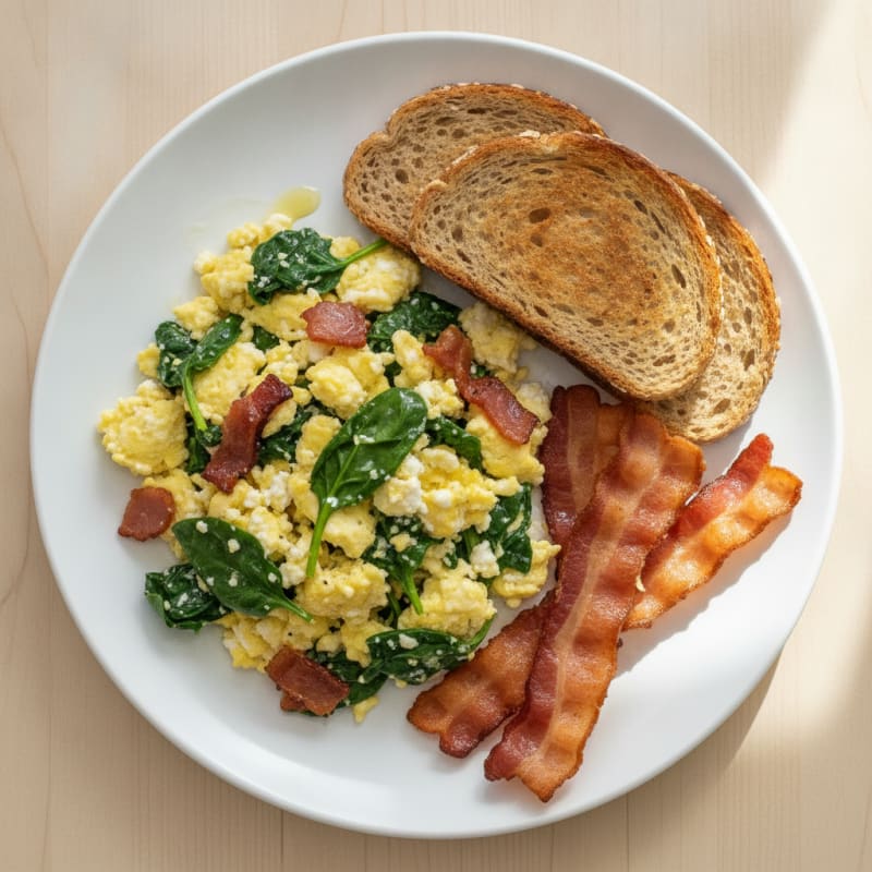 Cottage Cheese Scramble with Spinach and Turkey Bacon