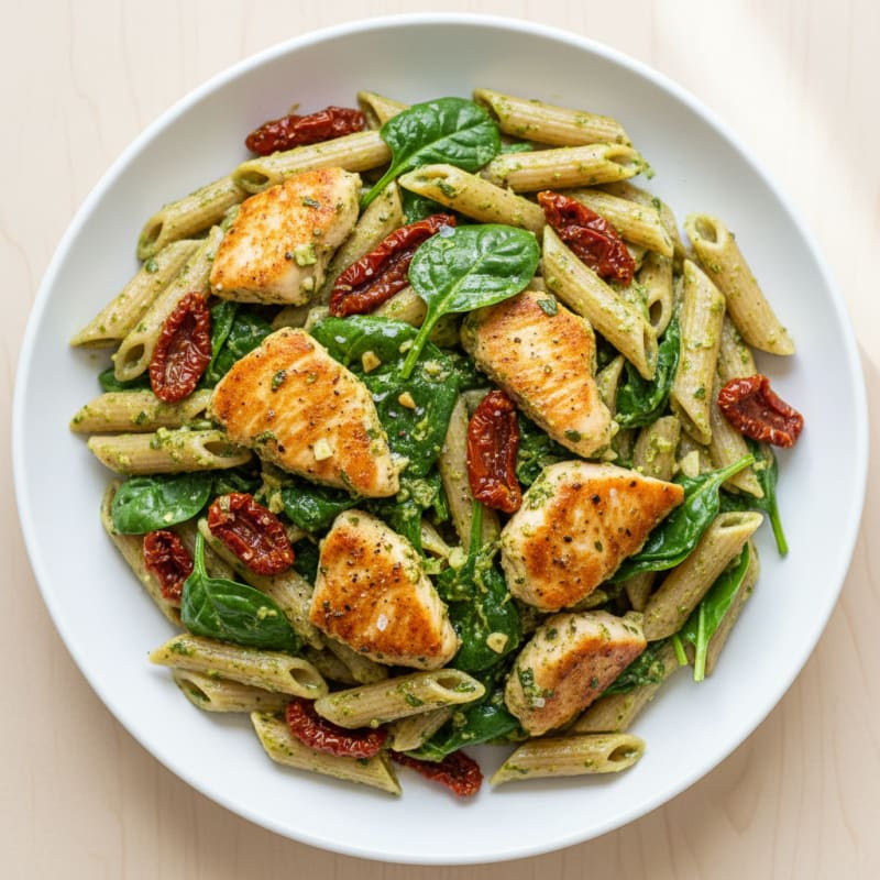 Creamy Pesto Chicken Pasta with Sun-Dried Tomatoes