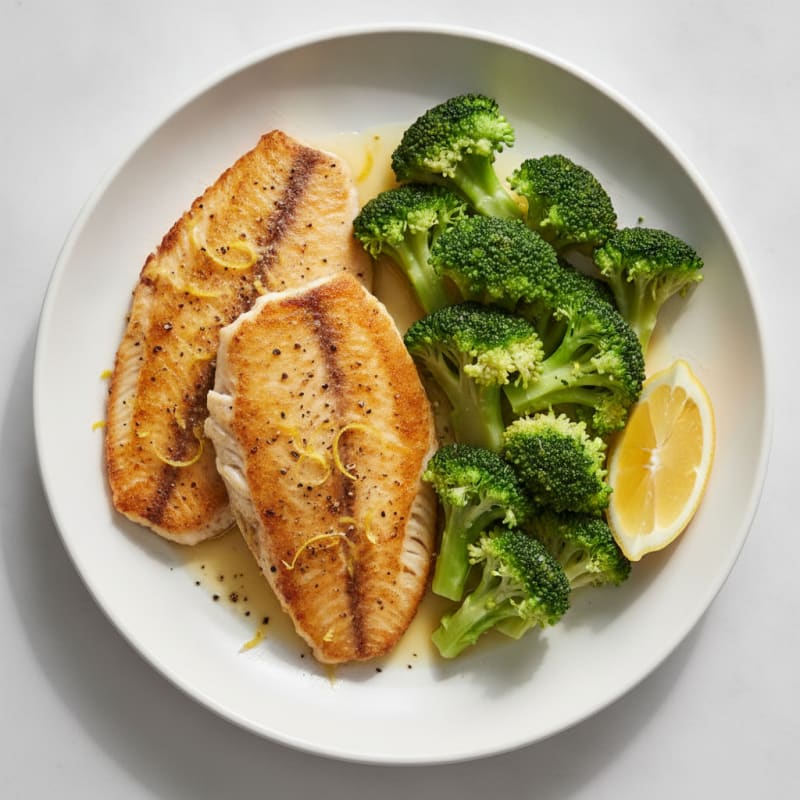 Seared Tilapia with Steamed Broccoli and Lemon