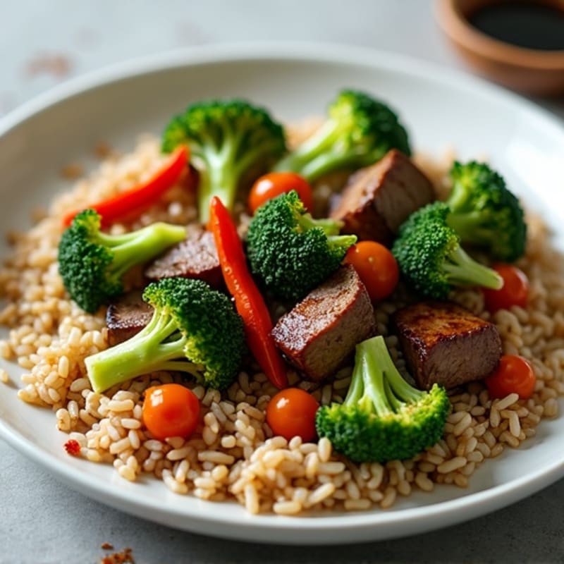 Grilled Beef and Broccoli Stir-Fry with Brown Rice