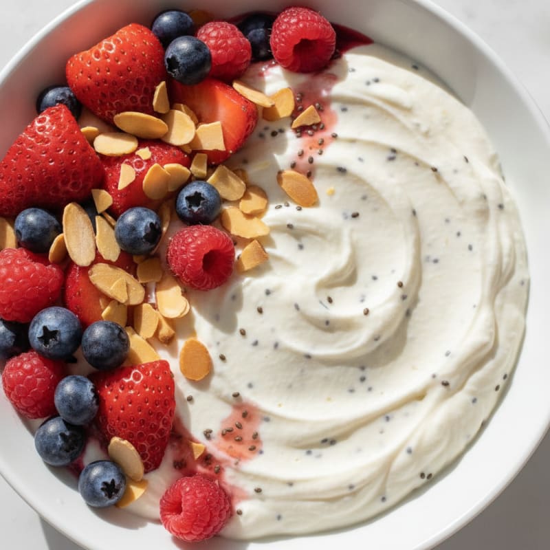 Greek Yogurt Protein Pudding with Mixed Berries