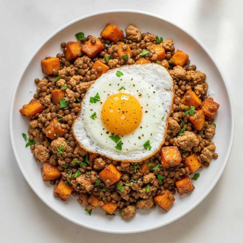 Puy Lentil and Sweet Potato Hash
