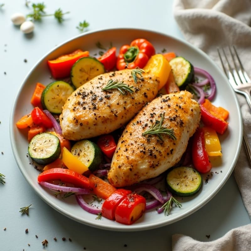 Herb-Crusted Sheet Pan Chicken with Roasted Rainbow Vegetables