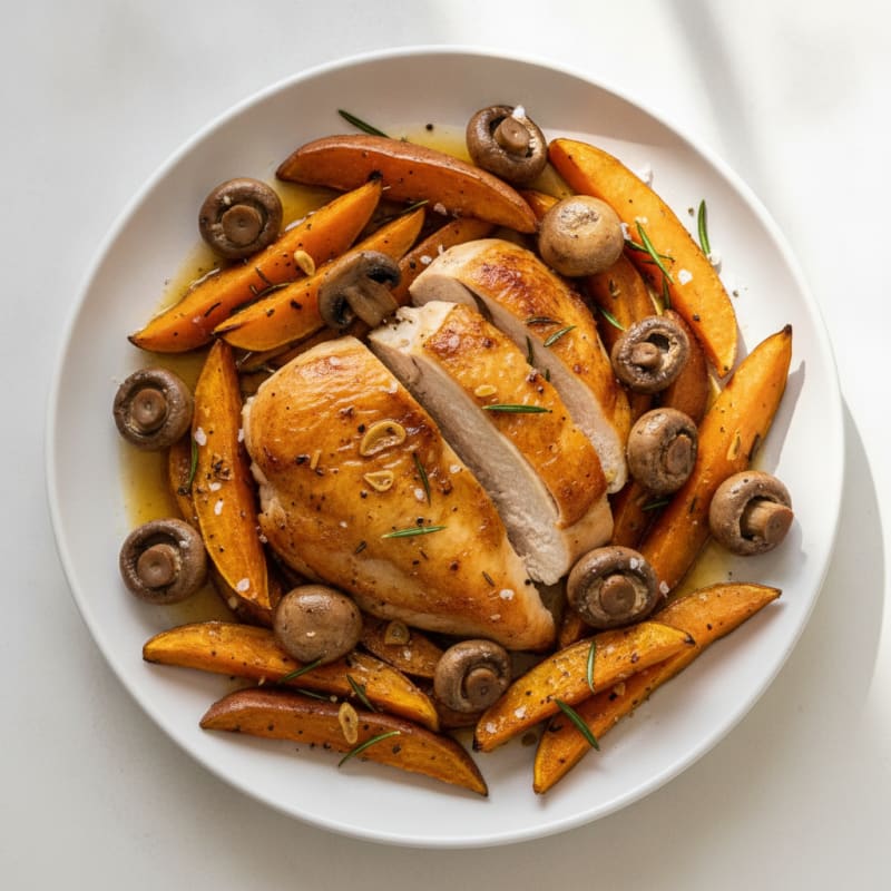 Poulet Rôti aux Champignons et Patates Douces