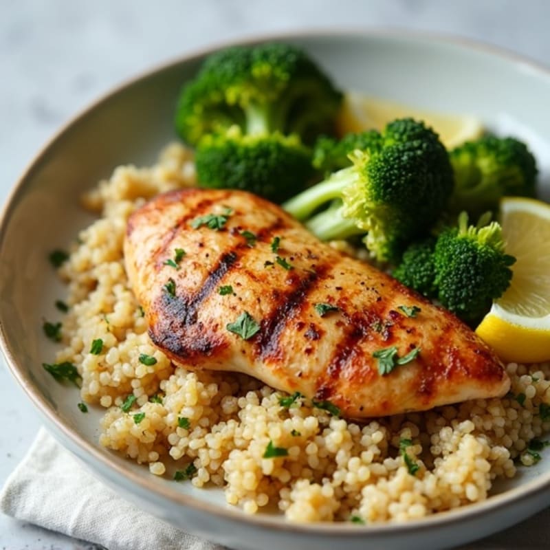Grilled Lemon Herb Chicken with Quinoa and Roasted Broccoli