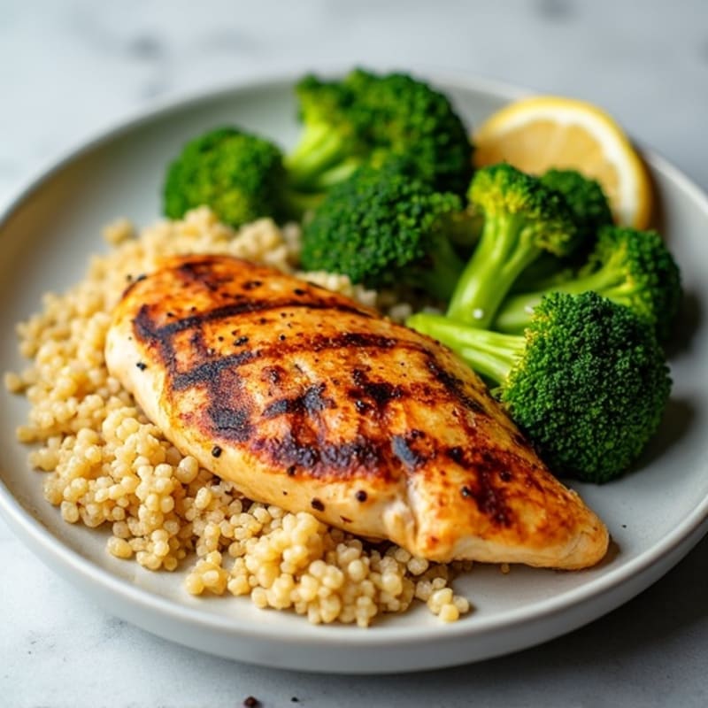 Grilled Chicken Breast with Quinoa and Roasted Broccoli