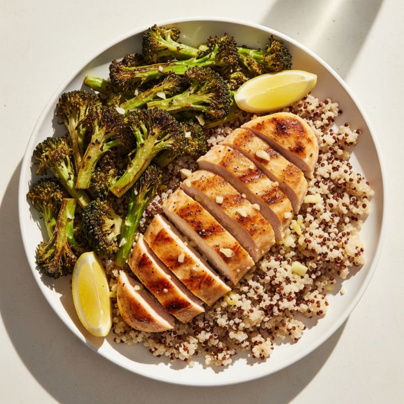 Grilled Chicken Breast with Quinoa and Roasted Broccoli