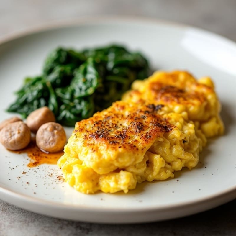 Scrambled Egg Whites with Turkey Sausage and Sautéed Spinach