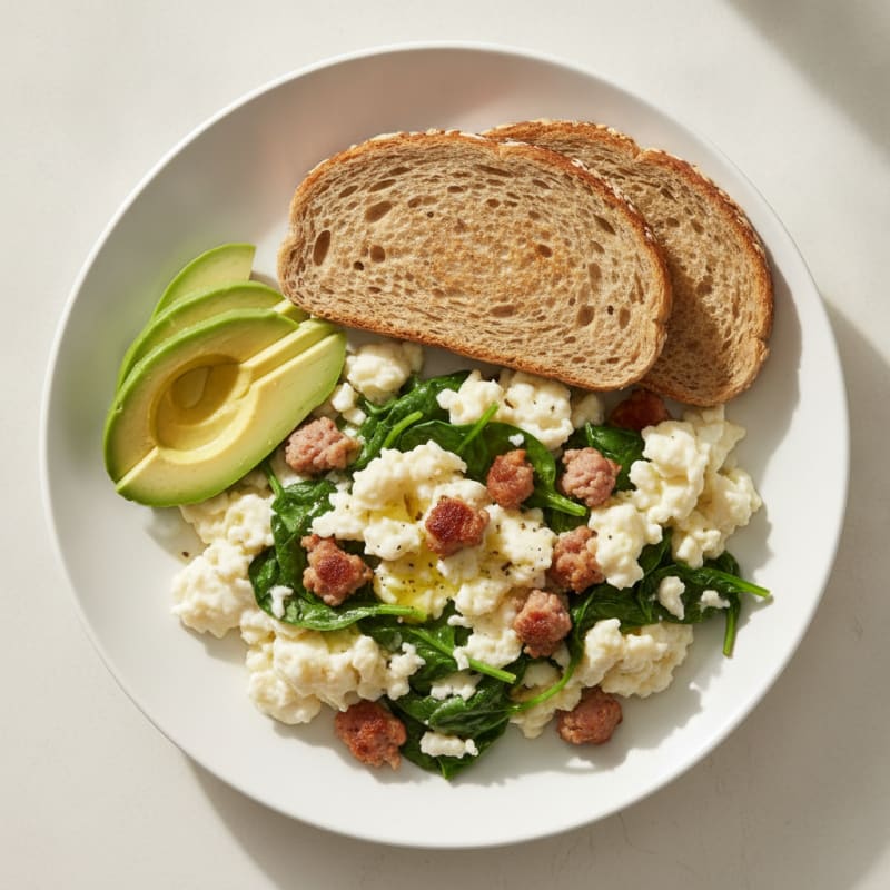Egg White Scramble with Turkey Sausage and Spinach