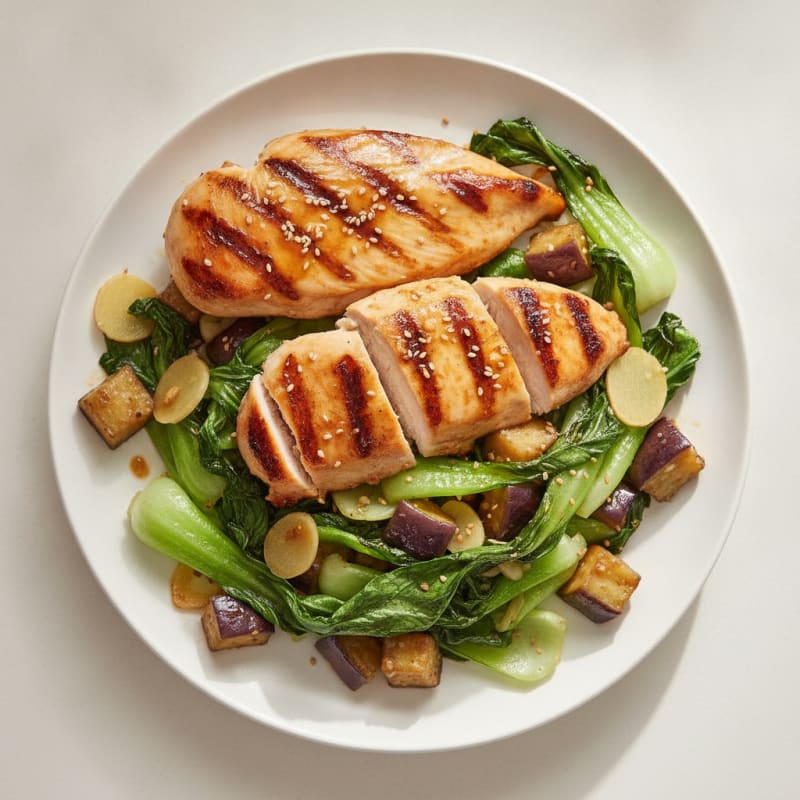 Soy-Ginger Grilled Chicken with Bok Choy Stir Fry