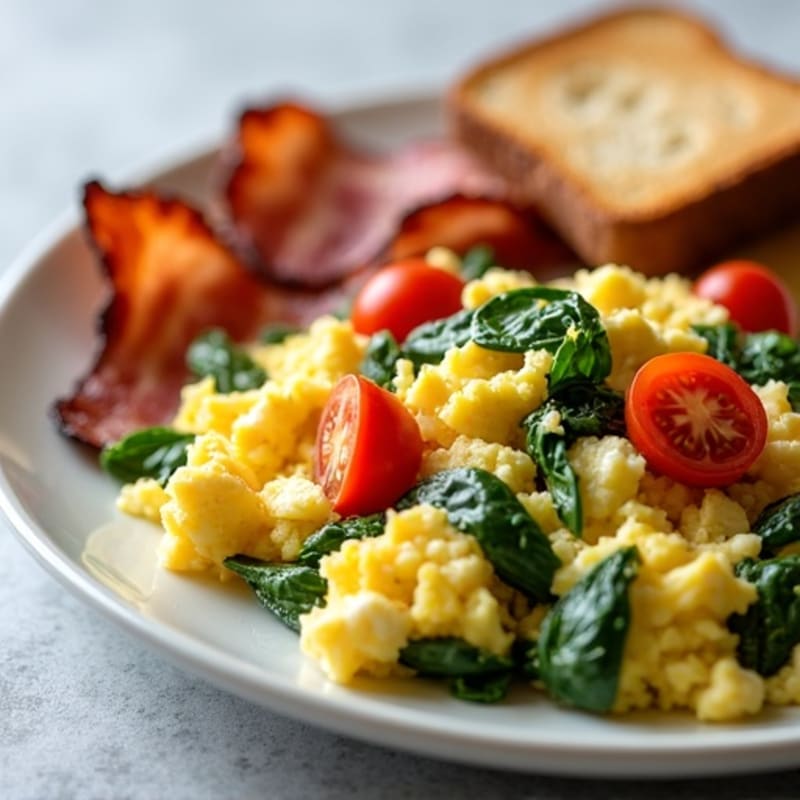 Egg White Scramble with Spinach and Grilled Turkey Bacon
