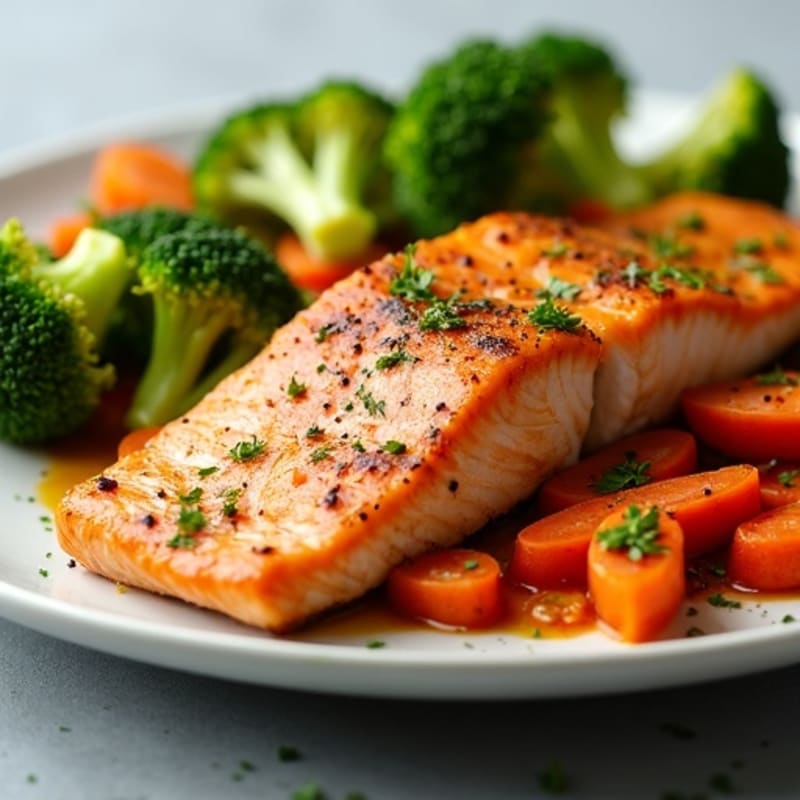 Roasted Salmon with Carrot and Broccoli Stir-Fry