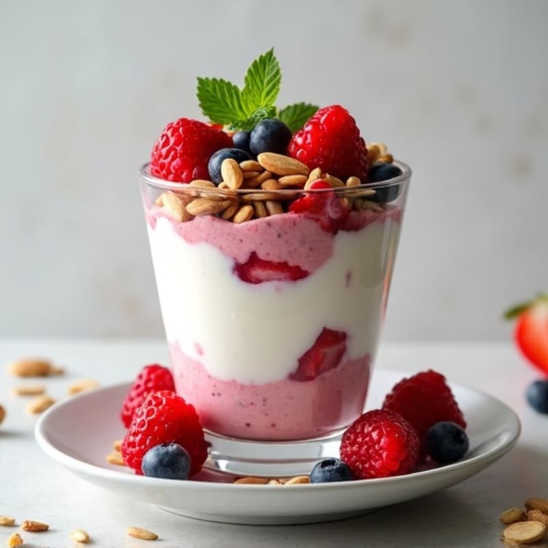 Greek Yogurt Protein Parfait with Mixed Berries and Almonds