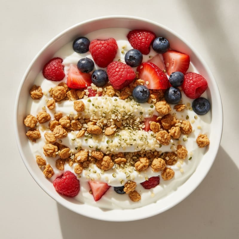 Greek Yogurt Parfait with Protein Granola and Fresh Berries