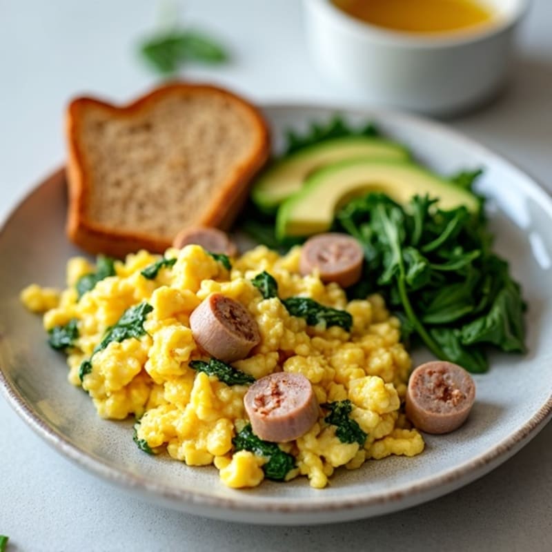Egg White Scramble with Turkey Sausage and Spinach
