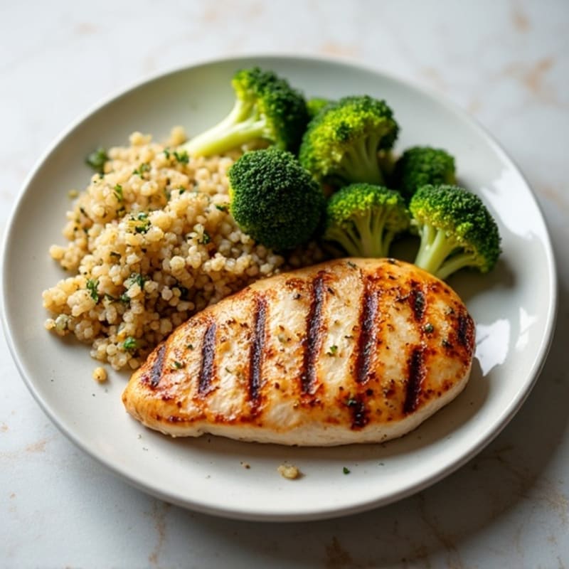 Grilled Chicken Breast with Quinoa and Roasted Broccoli