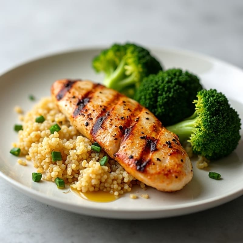 Grilled Chicken Breast with Roasted Broccoli and Quinoa