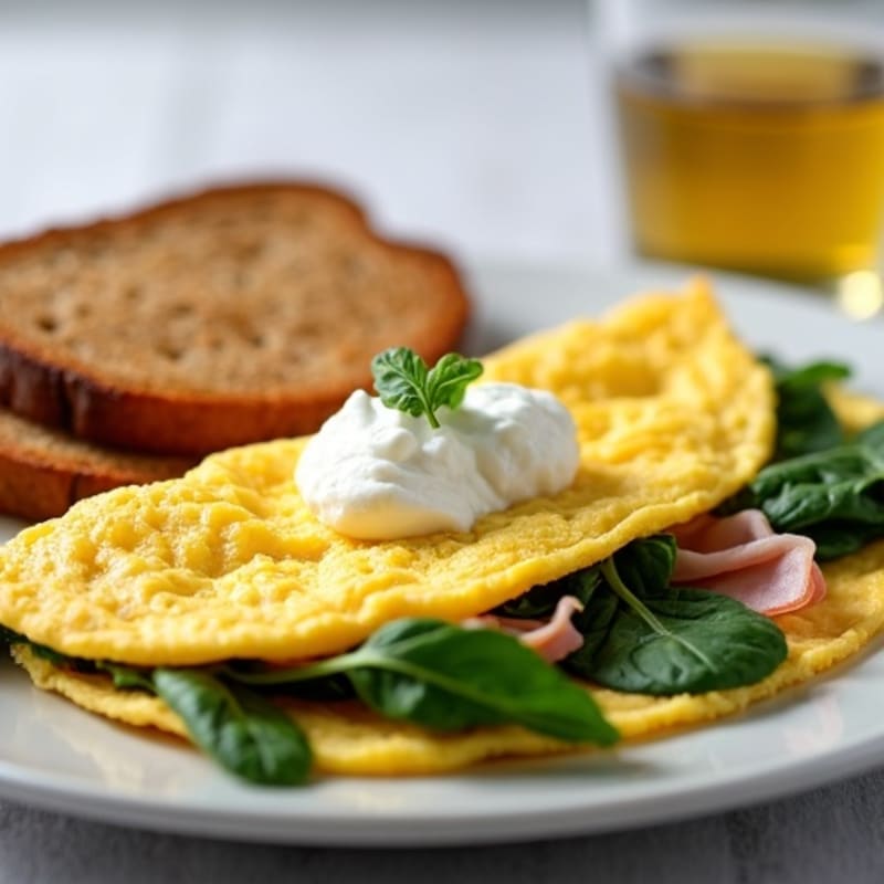Egg White Omelet with Spinach, Cottage Cheese & Turkey Ham, with Whole Grain Toast