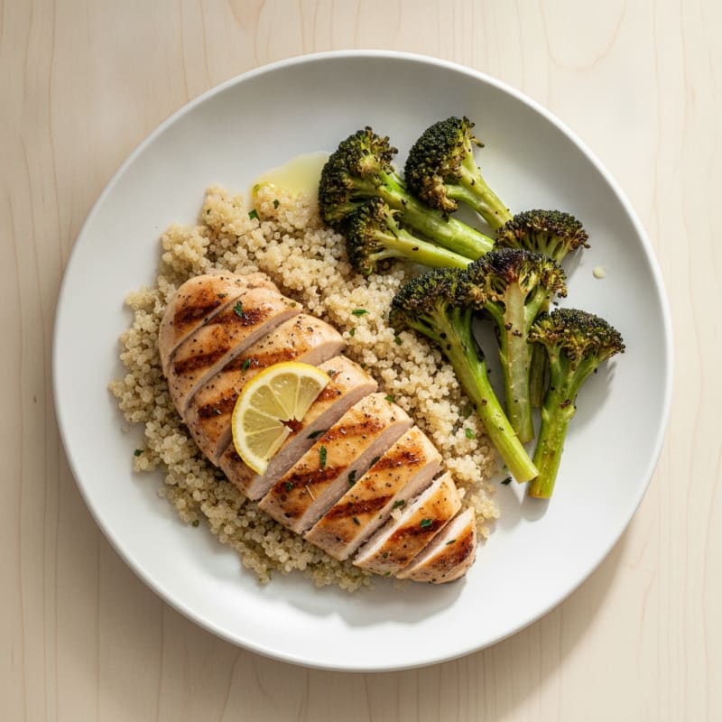 Grilled Chicken Breast with Quinoa and Roasted Broccoli