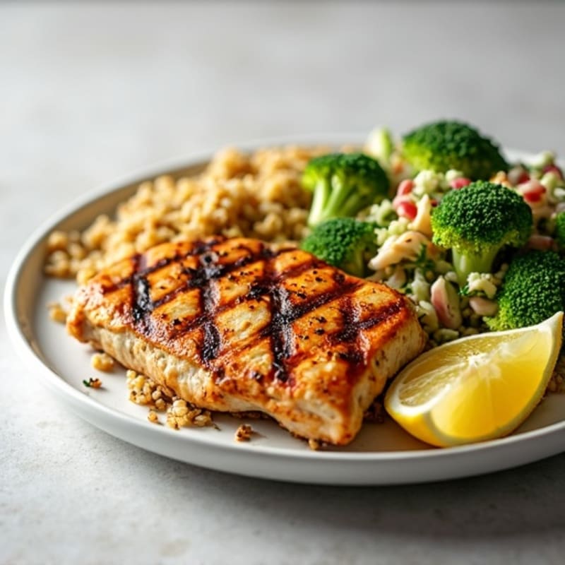 Grilled Chicken Breast with Quinoa and Crunchy Broccoli Slaw