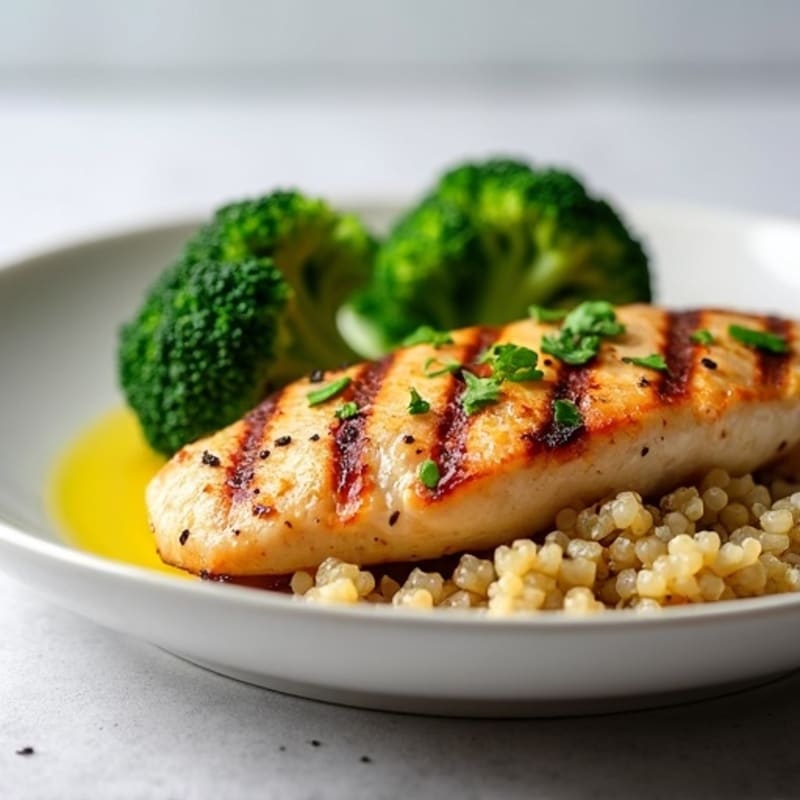 Grilled Chicken Breast with Roasted Broccoli and Quinoa
