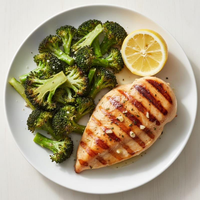 Grilled Chicken Breast with Roasted Broccoli and Lemon