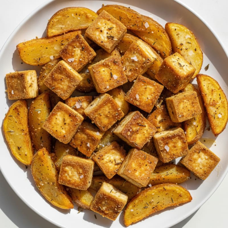 Garlic-Herb Tofu with Roasted Potatoes