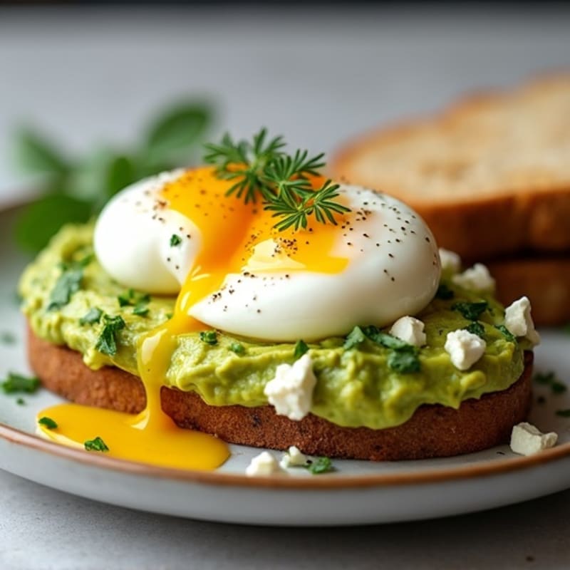 Creamy Herb Smashed Avocado with Poached Eggs