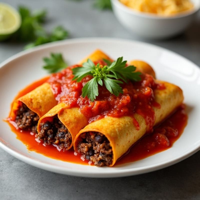 Black Bean and Grass-Fed Beef Enchiladas with Homemade Red Sauce