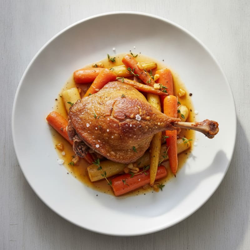 Crispy Duck Confit with Roasted Root Vegetables