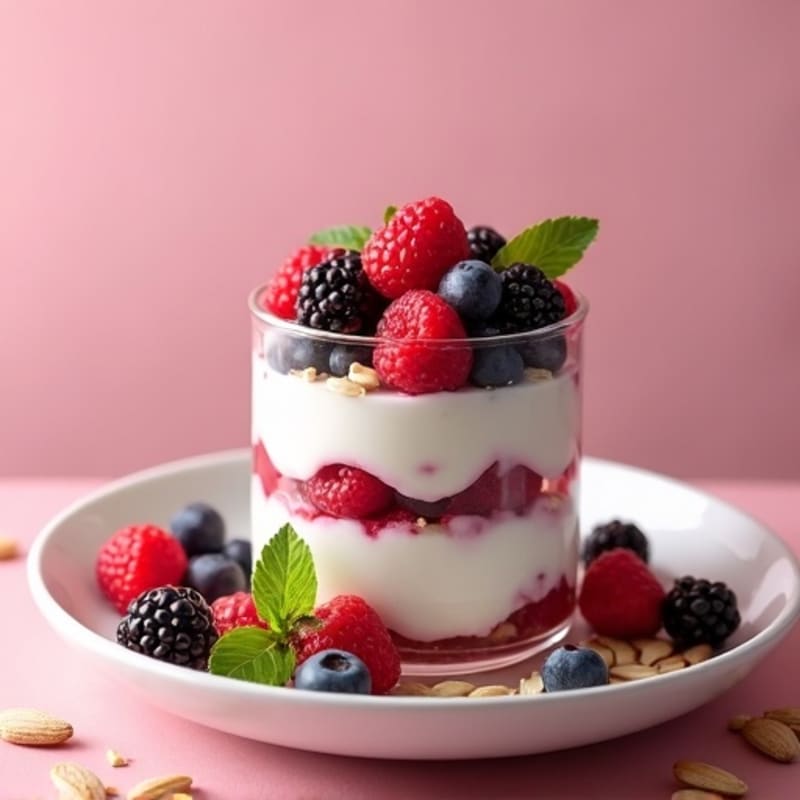 Greek Yogurt Protein Parfait with Mixed Berries and Almonds